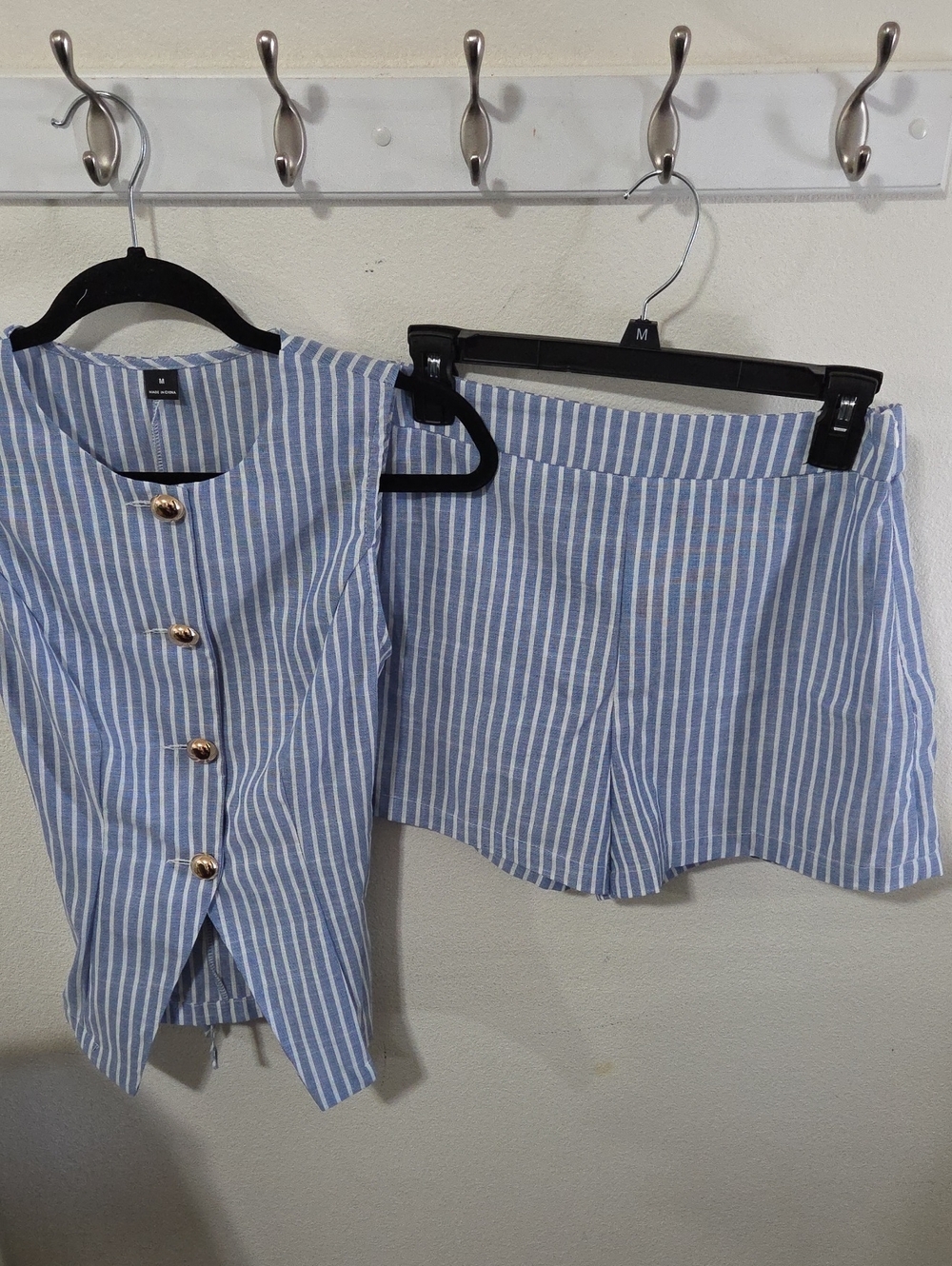 SHEIN Blue & White Striped Women's Bermuda Shorts Set